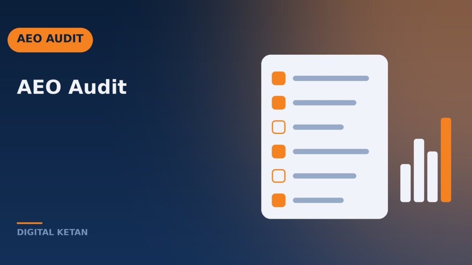 AEO audit concept showing a scored checklist of questions, answers, and visibility across search features