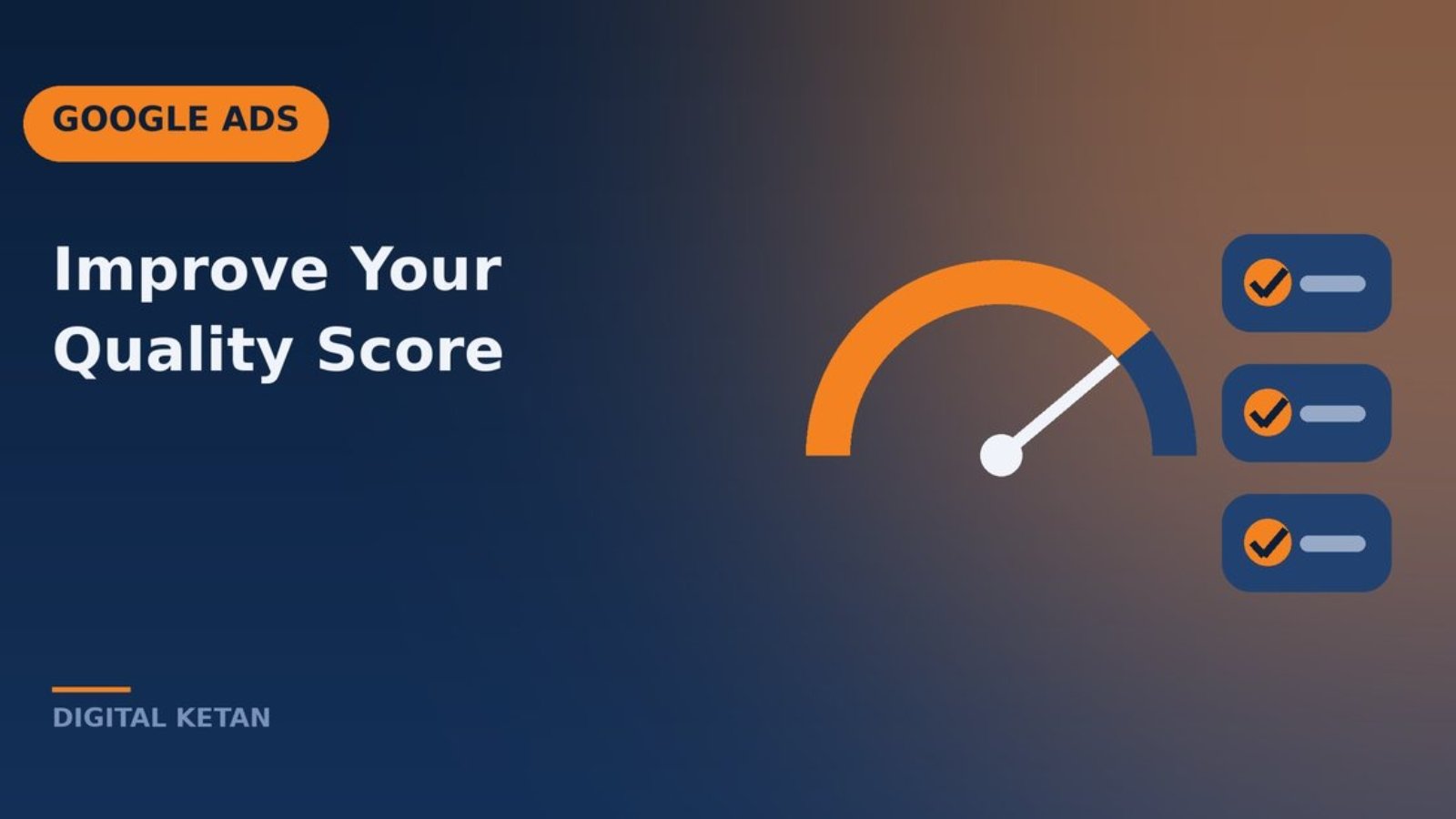 Quality Score concept showing a 1 to 10 gauge with click rate, ad relevance and landing page factors