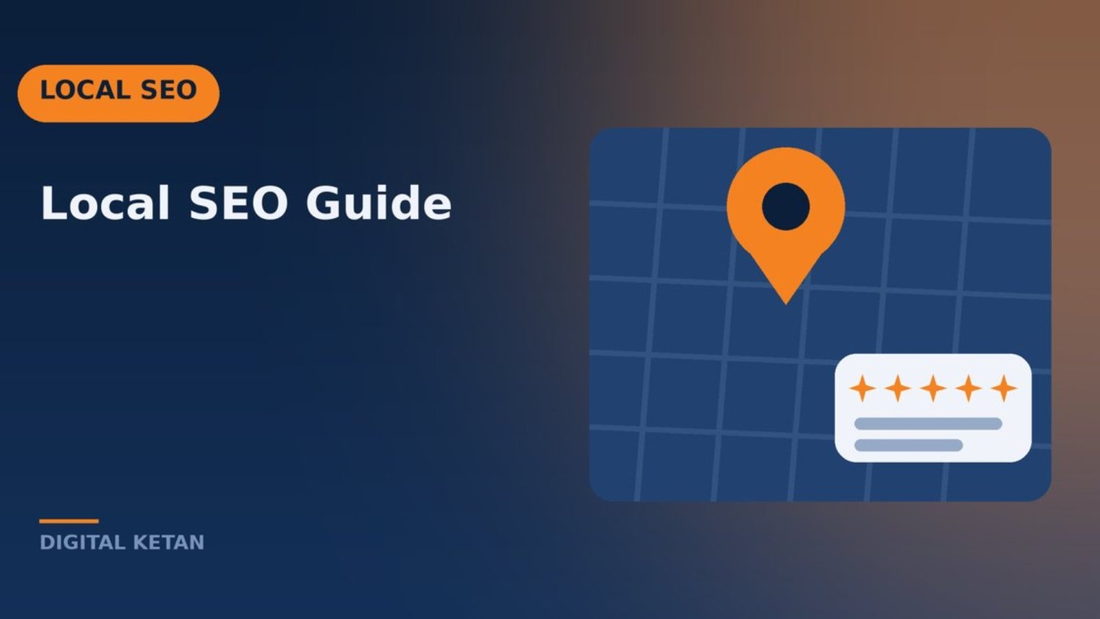 Local SEO concept showing a map pin, business listing, and star reviews in local search