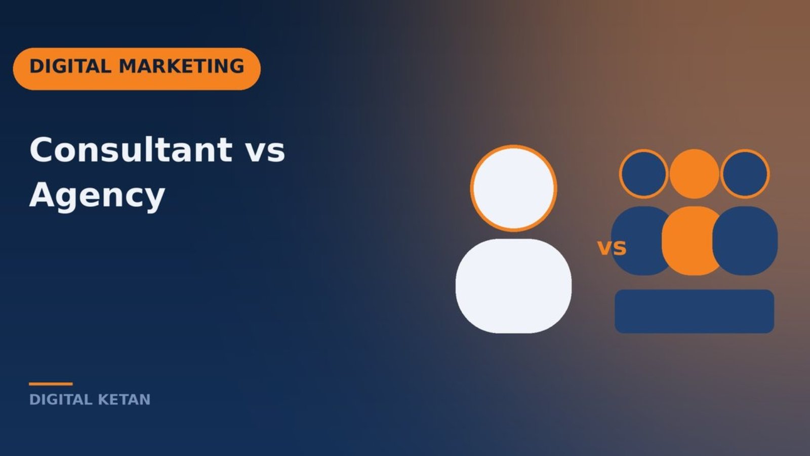 Comparison concept showing a single consultant profile beside an agency team with a decision scale