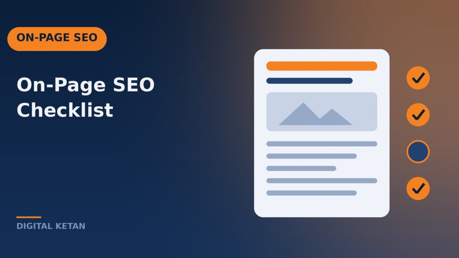 On-page SEO checklist showing a web page with optimized title, headings, content, and images