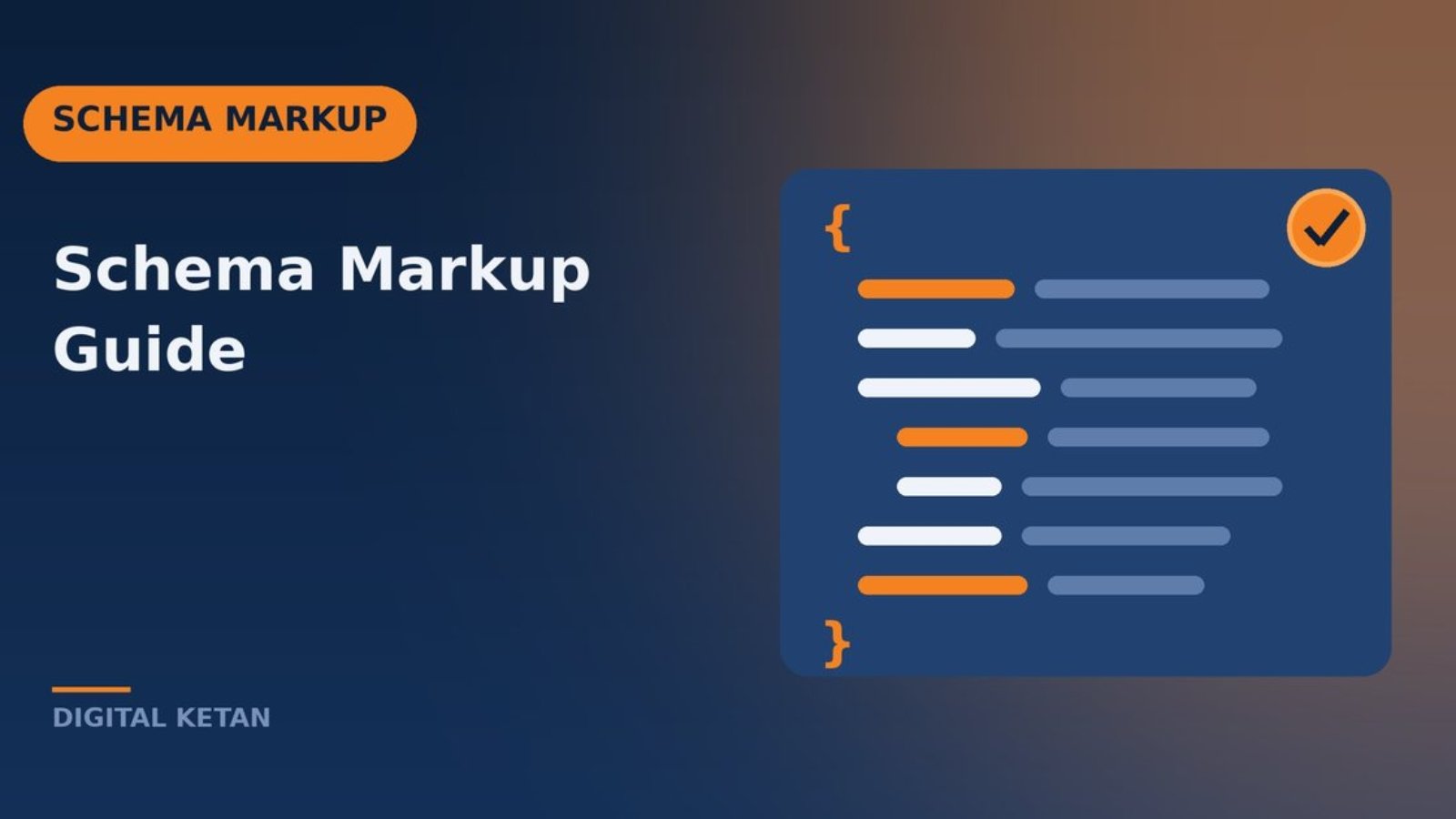 Schema markup concept showing JSON-LD structured data describing a business, product, and article